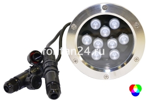 Подводный светодиодный прожектор (LED) 9 диодов, 25°, 12V.DC, RGB